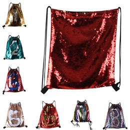 travel accessories wholesale UK - 8 Colors Mermaid Sequin Backpack Sequins Drawstring Bags Reversible Paillette Outdoor Backpack Glitter Travel Accessory Bag 50pcs