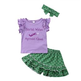 Baby Girl Clothes Set 2018 Summer Mermaid Short Sleeve T-shirt Short Pants Headband 3PCS Girls Outfits Kids Clothes for Girls Clothing Sets