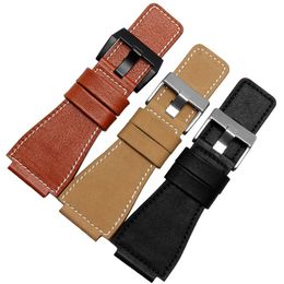 25mm x 35mm Genuine Leather Watchbands Black Brown Yellow Men Watch Band Strap Bracelet With Steel Buckle210A