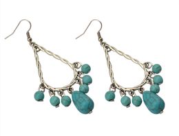 1 Color New Fashion Bohemia Tibet Silver Water Drop Turquoise Dangle Earrings Jewelry Design