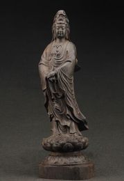 China's large decorative manual old ebony wood carving of the statue of kuan Yin