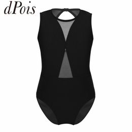 DPOIS Kids Sleeveless Mesh Splice Cutout Ballet Dance Leotard Girls Gymnastics Leotard Sports Bodysuit Ballerina Dance Costume