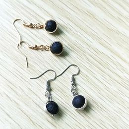 Fashion Silver Gold Circle Black Lava Stone Bead Earrings DIY Aromatherapy Essential Oil Diffuser Earrings Jewelry