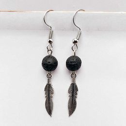 Angel Wings Black Lava Stone Earrings DIY Aromatherapy Essential Oil Diffuser Dangle Earings Jewelry for Women