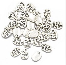 500Pcs/lot alloy Oval Beads MADE WITH LOVE Charms Antique silver Charms Pendant For necklace Jewellery Making findings 11x8mm