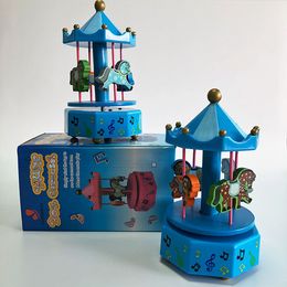 Factory direct sky city music box plastic Colour carousel windmill wholesale music hand twist spring