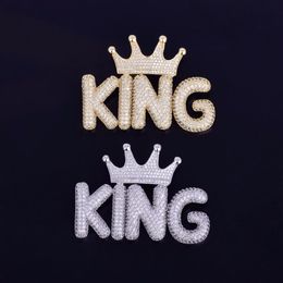 Men'S Crown Small Bubble Letters Necklaces & Pendant with Gold Silver rope Chain Ice Out Cubic Zircon Hip Hop Jewellery