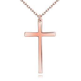 Simple Cross Pendant Chain 18k Rose Gold Filled Womens Mens Crucifix Pendant Necklace Gift Fashion Accessories Present