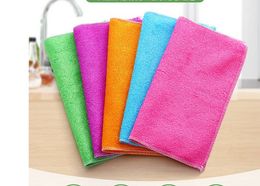 Bamboo fiber dish cloth kitchen cleaning double thick rag non-stick oil dish towel super fine lint scouring pad 10pcs