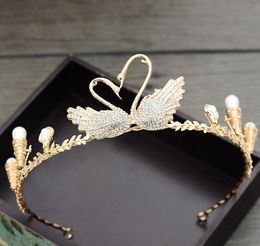 Bridal crown, golden swan headwear, diamond wedding headwear, wedding accessories, hair band, crown ornament.