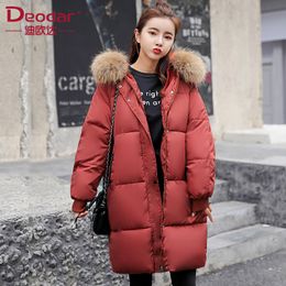 Deodar 2018 autumn winter Women ladies Fashion fur hoodie long Down jacket Cotton thick Parkas Female Long warm clothing coat S116