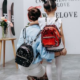 Mother And Daughter Matching Backpack Fashion Korean Sequins Casual Shoulders Bags Cute Students School Bags Teenger Kids Travel Bag