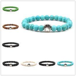 New Cute Pet Paw 8mm Turquoise Bracelet Alloy Frosted Yoga Bangles For Women & Men Lovers Gift