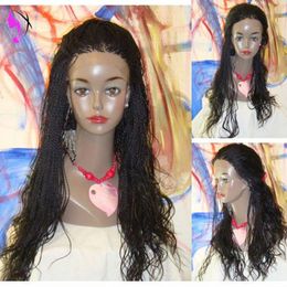 30inches Long Kinky Twist Synthetic Lace Front Wig Natural Fully Micro Braids Wig African Synthetic Braid for Afro Women