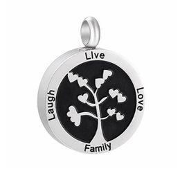 Fashion jewelry love family laugh live Black Enamel Stainless Steel Tree Of Life Round Cremation Pendant Jewelry