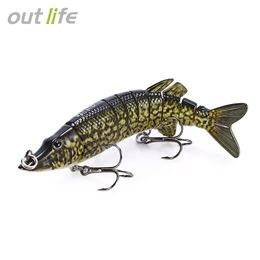 Outlife 9-segement Swimbait Crankbait Multi-jointed Pike Muskie Fishing Lure with Treble Hook Artificial Bait Tackle 12.5cm 20g