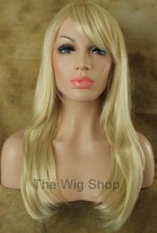 Long Straight Pale Platinum 613 Wig Bangs Layers Flips Skin Top Kanekalon WR