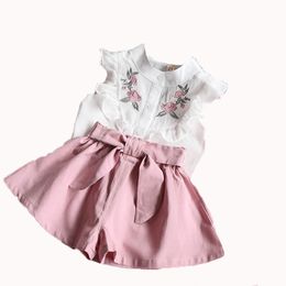 new baby girls summer dress suits fashion topspants flower embroidery skirts 2pcs clothing sets outfits outwear