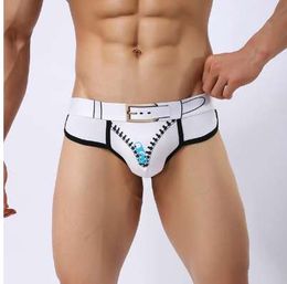 Sexy Men Briefs Low Rise Underwear Zipper Printed Briefs Male U Crotch Antibacterial XL Black Underpants Cotton Posing Trunks