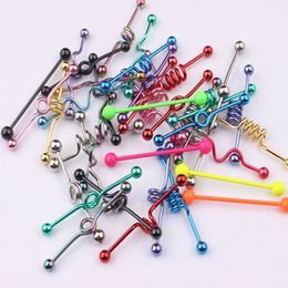 Body Piercing Wholesale 50pcs Mix Style Mix Colour Stainless Steel Tongue Bar Tragus Punk Earring Piercing Bar Industrial Barbell