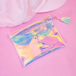 Holographic Tassel Cosmetic Bags Clear Small Makeup Bag Case for Women Transparent Purse Waterproof Jewelry Beauty Storage Bag