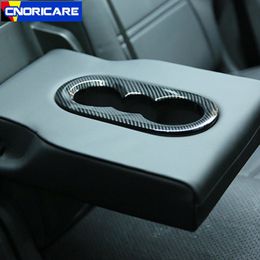 Carbon Fibre Style Car Rear Water Cup Frame Decoration Cover Trim For Porsche Cayenne 2018 ABS Decoration Accessories