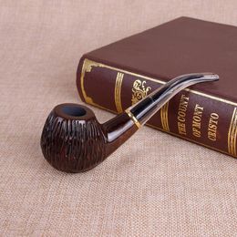 Creative solid wood carving handmade pipe, pure black sandalwood bent old pipe smoking fittings wholesale cigarette holder