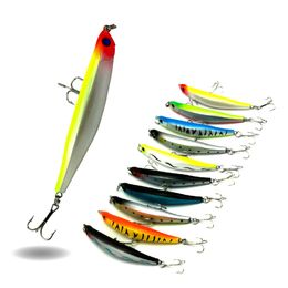 Hengjia 10Pcs Minnow Fishing Lure Bait with Treble Stainless Hooks Length 9CM Weight 8.2G Plastic Fishing Tackle