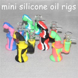 Silicone Bong Water Pipes Hookahs Camouflage Pure Color Silicon Oil Rigs mini bubbler bongs With Glass Bowl nectar dabber tools