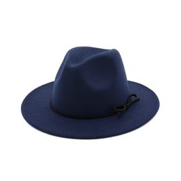 Autumn Winter Mens Hats Panama Fedora Vintage Women Girls Felt Fedoras Flat Brim Jazz Fascinator Hat with Bowknot