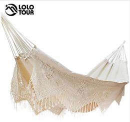 Ultra-Large 2 Person Cotton Hammock With Tassel Garden Swing Bed Outdoor Double Hamac Rede Hangmat Hanging Chair Euro Standard
