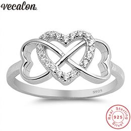 Vecalon Heart to Heart Real Soild 925 Sterling Silver ring 5A Zircon Cz Engagement wedding Band rings for women Bridal Gift