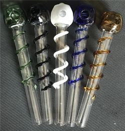 Colorful Glass Pipes Skull Smoking Pipes Pyrex Spiral Oil Burner Tube for Tobacco Hand Pipe