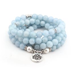 108 Amazon Mala Bead 8mm Stone Beads Lotus Pendant Necklace Charm Natural Stone Yoga Bracelet