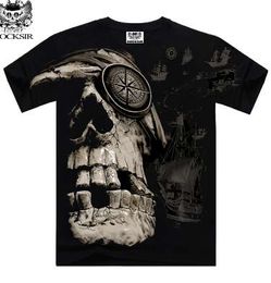 Rocksir verano camiseta camiseta esqueleto piratas t shirts para hombres diseño cráneo diseño completo negro camiseta hombres marca ropa # 129