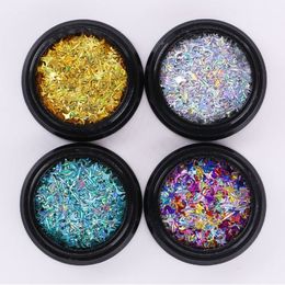 4 Boxes Holographic Four Angle Stars Nail Sequins Set Gold Silver Laser Multi-size Manicure 3D Nail Art Decorations