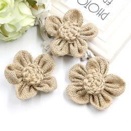 20pcs/lot Natural Jute Burlap Hessian Flower Handmade Vintage Wedding Chrismas Decoration DIY Accessories rustic wedding decor