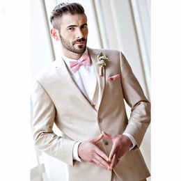 New Design Beige Groom Tuxedos High Quality Man Wedding Suit Two Button Centre Vent Men Business Prom Blazer(Jacket+Pants+Tie+Vest) 336