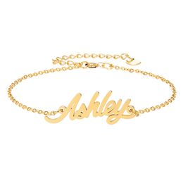 Script Name "Ashley" Charm Bracelet for Women 18k Gold plated Stainless Steel Engrave Personalised Custom Bracelets Charm Christmas Gift