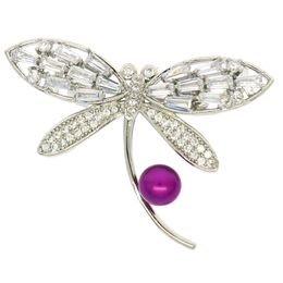 Fashion matching freshwater pearl brooch Jewellery zircon diamond dragonfly brooch empty tower