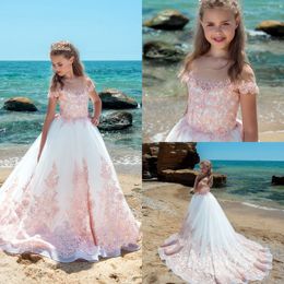 Flower Girls Dresses For Weddings Lace Appliques Ball Gown Birthday Girl Communion Pageant Gown