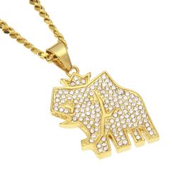 Men Fashion Hip Hop Necklace Stainless Steel Gold Plated CZ Elephant Pendant Necklace for Men Women Nice Gift Social Gatherings
