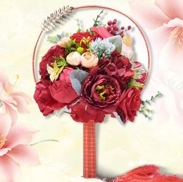 Silk flower artificial flower wedding bride holding flower group fan Chinese style Chinese style