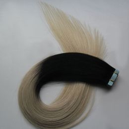 Tape In Extensions Ombre Colour 1B Fading to 613 Blonde Non-Remy Balayage Human Hair Straight Ombre Skin Weft Hair Extensions