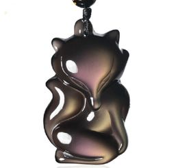 Natural ice rainbow eye obsidian fox pendant men and women crystal pendant light couple lovers pendant