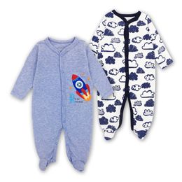 Free shipping 2 PCS Brand Baby Romper Long Sleeves 100% Cotton Baby Pyjamas Cartoon Printed Newborn Baby Girls Boys Clothes Cheap Wholesale