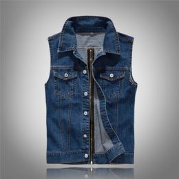 Motorcycle Jackets Sleeveless Denim Vest Zipper Mens Outwear Overcoat Tops High Quality Blue New Fashion Hot Sale