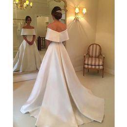 Strapless Off The Shoulder Long Simple Satin A-Line Wedding Dresses Cowl Backs Bridal Gown vestido de noiva