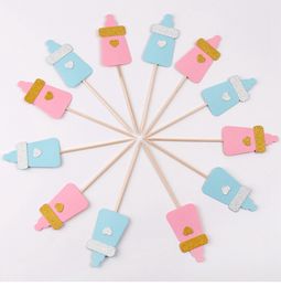 boy baby shower cakes UK - 2018 hot Feeding Bottle Cupcake Topper Baby Shower Its A Boy Girl Kids Birthday Cake Toppers Blue Pink Party Decoration Supplies free ship