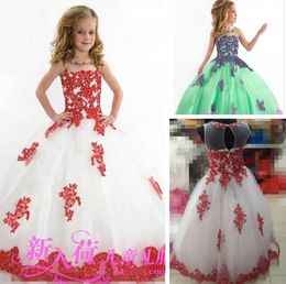 New Lace Toddler Spaghetti White And Red Organza Beaded with Handmade Pageant Dresses for Girls Free Shipping